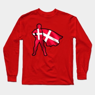 Denmark Hero Wearing Cape of Danish Flag Hope and Peace Unite in Denmark Long Sleeve T-Shirt